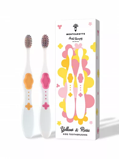 KIDS TOOTHBRUSH SET  (2 pcs.) MontCarotte “Yellow  and Rose” 0+