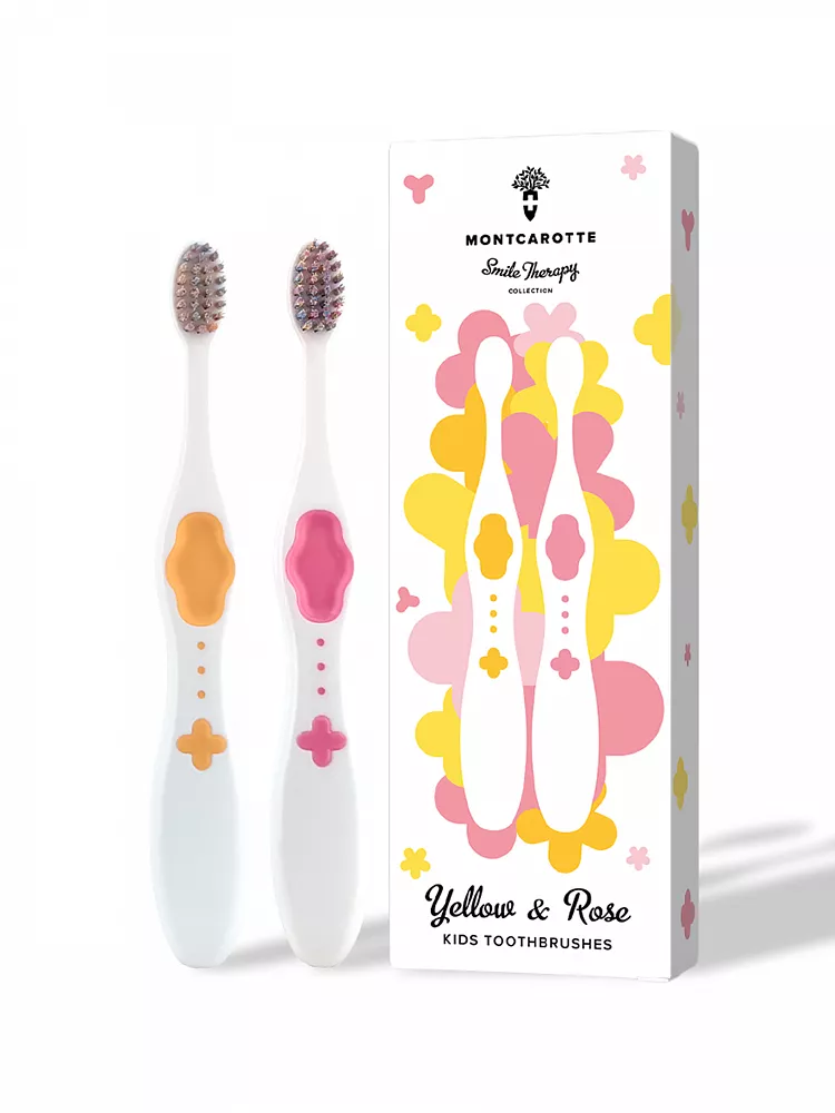 KIDS TOOTHBRUSH SET  (2 pcs.) MontCarotte “Yellow  and Rose” 0+