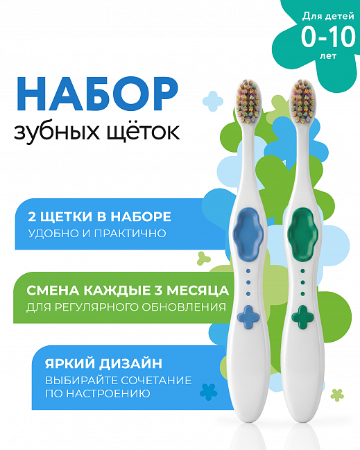 KIDS TOOTHBRUSH SET  (2 pcs.) MontCarotte “Blue and Green” 0+